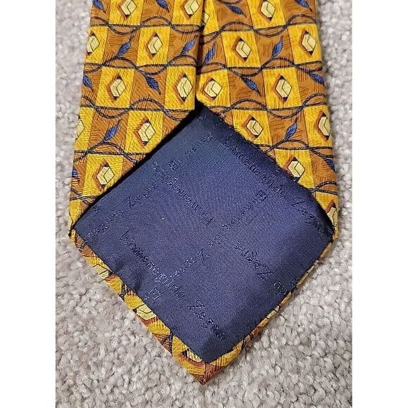 ERMENEGILDO ZEGNA 100% Silk Necktie Designer Exclusive Golden Blue Made in Italy - Picture 3 of 7